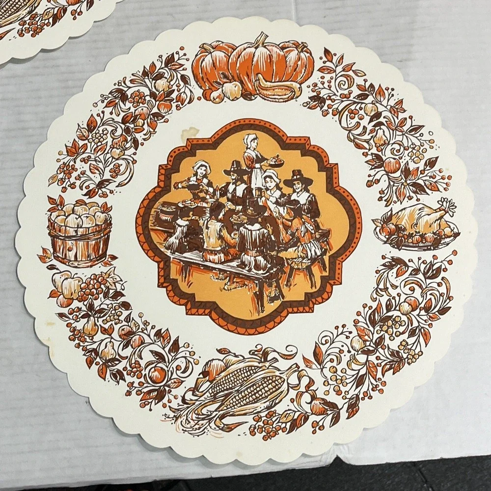 Vintage Paper Placemats‎ Thanksgiving Pilgrims 1970s Set Of 7 Halmark 14